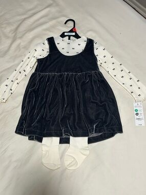 NWT Set Carter’s girl  Cream Ribbed Top with Black Bow Accents size 2